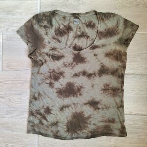 PINK Victoria's Secret Green Brown Tie Dye Short Sleeved Soft T-shirt - Small